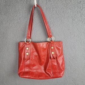 Ferchi Handbag Purse Red Genuine Leather Spain Gold Hardware Zip Top Pockets